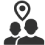 Two people with location marker icon